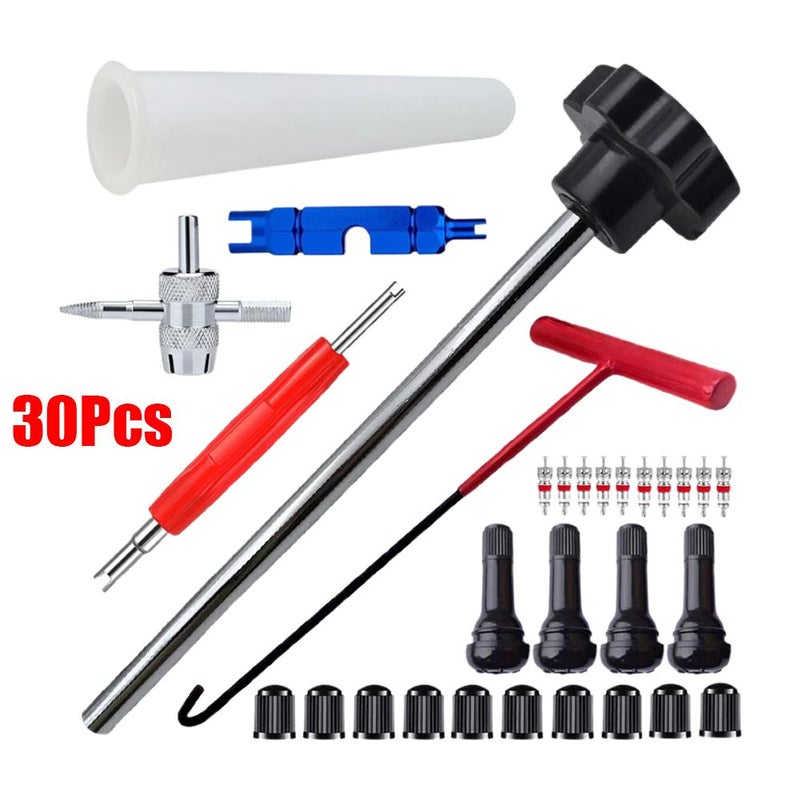 Valve stem installation tool kit, tire repair tools, tire repair valve core tools, valve stem removal tool, wrench